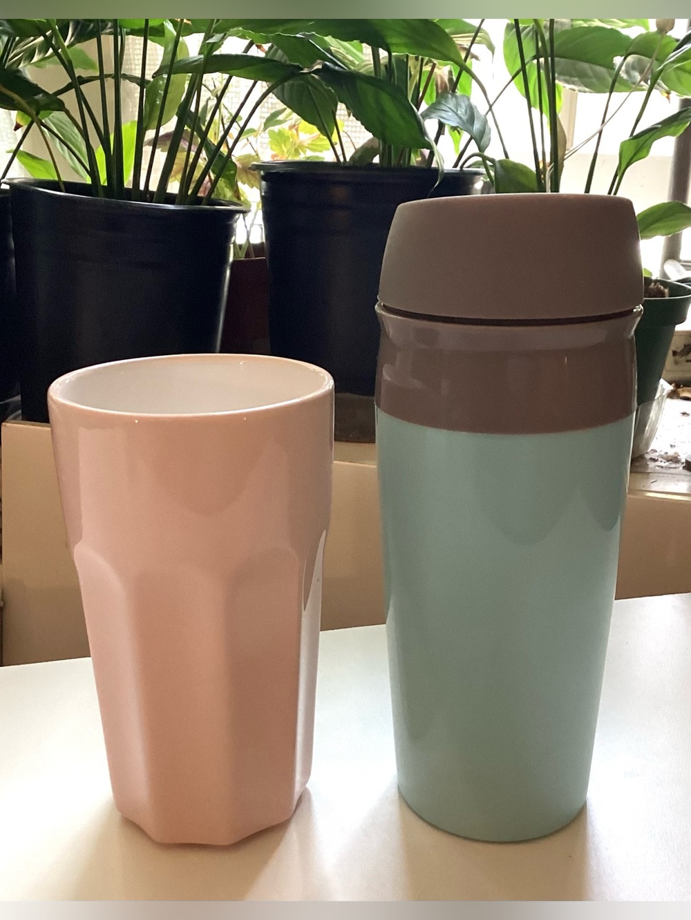 Crofton coffee tumbler mug + Ikea Pokal ceramic shake tumbler. 16 oz